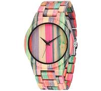 Tiong Orologio da donna in legno naturale di bambù colorato,fatto a mano analogico al quarzo regolabile cinturino in legno leggero (Q2046)