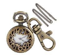 Tiong Orologio da tasca al quarzo con motivo bronzo Time & Latitude-Longitudine, di piccole dimensioni, design retrò scavato con portachiavi e catena, accessorio regalo unico, KPW-66, Moda