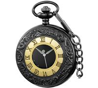 Tiong Orologio da tasca al quarzo da uomo, con numeri romani, con catena, per uomo e donna, 67-nero, Classico