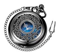 Tiong Orologio da tasca al quarzo Hollow Steampunk Blue Star Design numeri romani orologio da tasca con catena regali di Natale, Bsn091, Vintage
