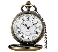 Tiong Orologio da tasca classico al quarzo in acciaio liscio con catena numeri romani uomo donna orologio da tasca ciondolo festa del papà regalo di compleanno, bronzo, Classico
