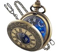 Tiong Orologio da tasca con design a stella blu con numeri romani, orologio da tasca al quarzo con catena, regalo di Natale e compleanno per uomini e donne, CF2007-bronzo, Classico