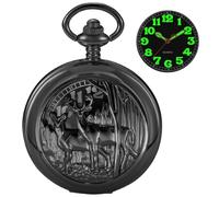 Tiong Orologio da tasca da uomo, al quarzo, con doppio cervo, nero, con numeri arabi luminosi, quadrante nero, orologio da tasca con catena, Cf-new25