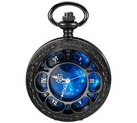 Tiong Orologio da tasca da uomo con cassa floreale cava steampunk blu cielo stellato quadrante numeri romani orologio da tasca con catena