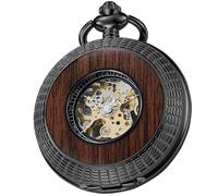 Tiong Orologio da tasca in legno meccanico steampunk elegante rame legno design viso aperto orologi da tasca da uomo con scatola a catena migliori regali, 142-nero, Retrò