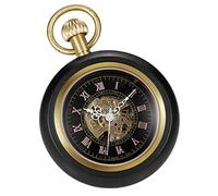 Tiong Orologio da tasca in legno meccanico steampunk elegante rame legno design viso aperto orologi da tasca da uomo con scatola a catena migliori regali, Nero , Gotico