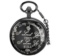 Tiong Orologio da tasca inciso a mio figlio/figlia/nipote/nonno/papà/re/marito I love you orologio da tasca al quarzo con catena regalo, 08-nero., Classico