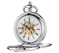 Tiong Orologio da tasca meccanico da uomo, con cassa a apertura singola o doppia, color argento, con numeri romani, Mpw112-uk, Vintage