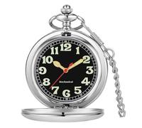 Tiong Orologio da tasca meccanico da uomo, vintage, in acciaio liscio, con quadrante luminoso, orologio da tasca meccanico con catena, 36-argento, Classico