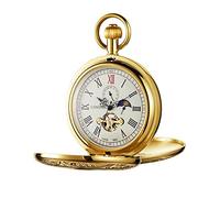 Tiong Orologio da tasca meccanico doppio cacciatore doppio aperto Tourbillon fase lunare automatico auto vento orologio da tasca elegante cassa d'oro orologi e confezione regalo