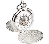 Tiong Orologio da tasca meccanico Double Hunter, di lusso, color argento, da uomo e donna, elegante, retrò, a carica manuale, per sposo, testimoni dello sposo, orologio da tasca per matrimonio, regalo