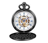 Tiong Orologio da tasca meccanico Double Hunter, di lusso, color argento, da uomo e donna, elegante, retrò, a carica manuale, per sposo, testimoni dello sposo, orologio da tasca per matrimonio, regalo