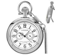 Tiong Orologio da tasca meccanico in acciaio inossidabile Londra in rame Steampunk numeri romani da uomo orologi da tasca con catena per uomo, 139-argento, Classico