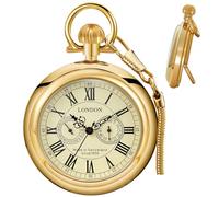 Tiong Orologio da tasca meccanico in acciaio inossidabile Londra in rame Steampunk numeri romani da uomo orologi da tasca con catena per uomo, 139-oro, Classico