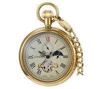 Tiong Orologio da tasca meccanico in acciaio inossidabile Londra in rame Steampunk numeri romani da uomo orologi da tasca con catena per uomo, Oro 140, Classico
