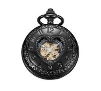 Tiong Orologio da tasca meccanico nero scavato a forma di cuore, movimento meccanico da uomo, quadrante con numeri romani, orologio da tasca con apertura singola, PWM23, Moda