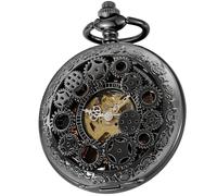 Tiong Orologio da tasca meccanico vintage Steampunk scheletro unico numeri romani ciondolo da uomo con catena regali di compleanno festa del papà, Nero e blu., Classico