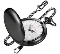 Tiong Orologio da tasca nero liscio con catena, orologio da tasca classico vintage da uomo, al quarzo, orologio da tasca per uomo