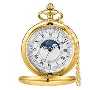 Tiong Orologio da tasca vintage con catena con numeri romani, scala unica al quarzo con calendario, orologio da taschino, regalo di compleanno, festa del papà, 50 - oro, Classico