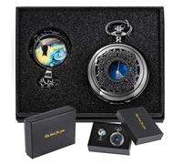 Tiong Orologio da tasca vintage con design cavo, orologio da tasca classico al quarzo con numeri romani, con catena, per uomini e donne, compleanno, laurea, Set 01-nero, Retrò