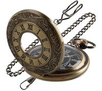 Tiong Orologio da tasca vintage con numeri romani, al quarzo, stile steampunk, con catena, per uomo, regalo di compleanno o, Bronzo-nero2, Vintage
