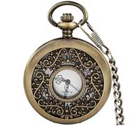Tiong Orologio da tasca vintage da uomo, in bronzo, quadrante romano, orologio da tasca al quarzo con catena FOB regalo di compleanno