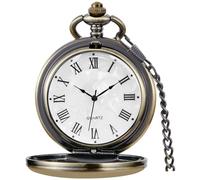 Tiong Orologio da tasca vintage in acciaio liscio, numeri romani, design stellato, orologio da tasca al quarzo, con catena, per uomo e donna, 53-bronzo, Classico