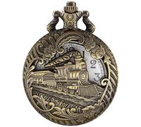 Tiong Orologio da tasca vintage locomotiva da uomo con numeri arabi quadrante 3D treno a vapore orologi da tasca da uomo con catena, 57-bronzo, Retrò