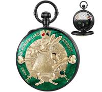 Tiong Orologio da taschino Alice nel paese delle meraviglie con carillon a manovella, con catena, regalo di compleanno e laurea, 45-nero Verde, Retrò