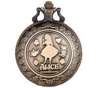Tiong Orologio da taschino Alice nel paese delle meraviglie con numeri romani, al quarzo, con catena, regalo di Natale e compleanno, 56-bronzo, Retrò