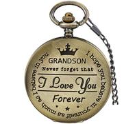 Tiong Orologio da taschino con incisione "to my son/grandson/dad/grandpa/husband/daughter" I Love You, orologio da tasca al quarzo con catena, ottimo regalo, 03-bronzo, Classico