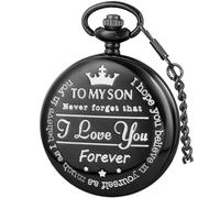 Tiong Orologio da taschino con incisione "to my son/grandson/dad/grandpa/husband/daughter" I Love You, orologio da tasca al quarzo con catena, ottimo regalo, 06-nero., Classico