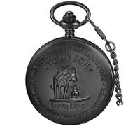 Tiong Orologio da taschino con incisione "to my son/grandson/dad/grandpa/husband/daughter" I Love You, orologio da tasca al quarzo con catena, ottimo regalo, Nero , Retrò