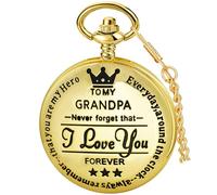 Tiong Orologio da taschino con incisione "to my son/grandson/dad/grandpa/husband/daughter" I Love You, orologio da tasca al quarzo con catena, ottimo regalo, 04-oro, Classico