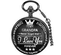 Tiong Orologio da taschino con incisione "to my son/grandson/dad/grandpa/husband/daughter" I Love You, orologio da tasca al quarzo con catena, ottimo regalo, 04-nero, Incisione
