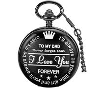 Tiong Orologio da taschino con incisione "to my son/grandson/dad/grandpa/husband/daughter" I Love You, orologio da tasca al quarzo con catena, ottimo regalo, 05-nero., Classico
