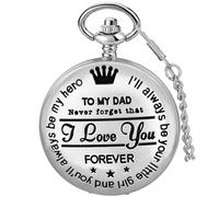 Tiong Orologio da taschino con incisione "to my son/grandson/dad/grandpa/husband/daughter" I Love You, orologio da tasca al quarzo con catena, ottimo regalo, 05-argento, Classico