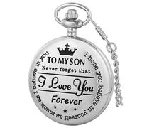 Tiong Orologio da taschino con incisione "to my son/grandson/dad/grandpa/husband/daughter" I Love You, orologio da tasca al quarzo con catena, ottimo regalo, 06-argento, Classico