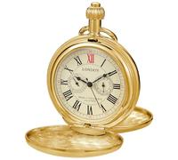 Tiong Orologio da taschino in acciaio inox, stile vintage, con disegno di treno londinese, meccanico a carica manuale, con catena, 45 - oro, Retrò