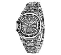 Tiong Orologio da uomo al quarzo con cinturino in acciaio inox, stile casual, da lavoro, impermeabile, con confezione regalo verde, On08-argento, Bracciale