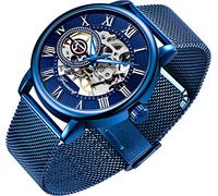 Tiong Orologio da uomo con scheletro meccanico classico con numeri romani Steampunk Orologio da uomo a carica manuale