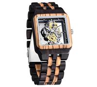 Tiong Orologio da uomo in legno di bambù, geometrico invertito, analogico, al quarzo, realizzato a mano