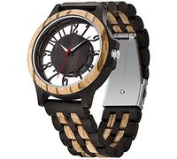 Tiong Orologio da uomo, orologio da donna, in legno, cassa trasparente quadrante digitale arabo, orologio da uomo, movimento al quarzo, orologio in legno da uomo, Q1213-nero…