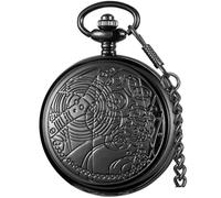 Tiong Vintage Bronzo/Argento/Oro/Nero Orologio da Tasca al Quarzo per Uomini Numeri Arabi Quadrante Bianco Orologi da Tasca da Uomo con Catena, 62-nero, Retrò