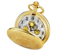 Tiong Vintage Bronzo/Argento/Oro/Nero Orologio da Tasca al Quarzo per Uomini Numeri Arabi Quadrante Bianco Orologi da Tasca da Uomo con Catena, 62-oro--R, Retrò