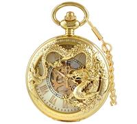 Tiong Vintage Hollow meccanico inciso drago orologio da tasca unico Steampunk numeri romani orologi da tasca compleanno festa del papà, 27 oro, Classico