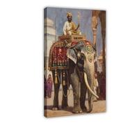 TIOQFJD Poster su tela con stampa artistica da parete per soggiorno e camera da letto, motivo: Il re cavalca un elefante, 50 x 75 cm