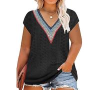 tiorhooe Grandi Taglie Magliette Donna Scollo a V Plus Size Moda Maglia Top Estate Oversize Donne Magliette, Nero , XXXL