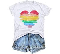 tiorhooe Maglietta a maniche corte da donna con bandiera arcobaleno e cuore per il mese dell'orgoglio LGBT, bianco, L