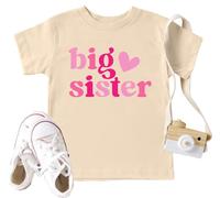 tiorhooe Maglietta con scritta "Big Sister" e scritta "Love", per bambine, casual, girocollo, a maniche corte, 3-8 anni, Beige1., 3-4 Anni